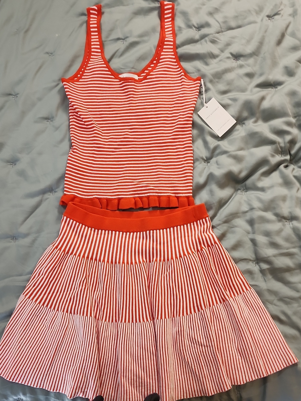 Red and White Striped Tank Top and Skirt Set